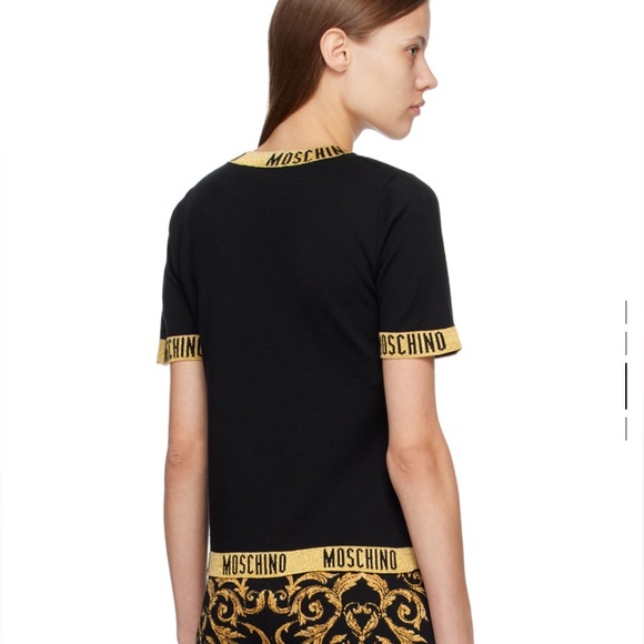 NWT Moschino Black Jacquard T- Shirt - Picture 4 of 6